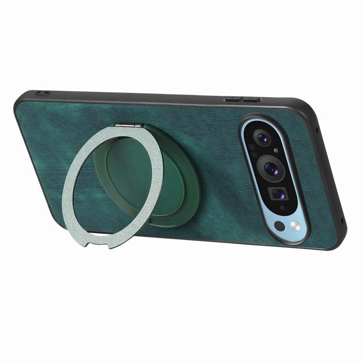 For Google Pixel 9a Retro Leather Rotation Round Holder Phone Case