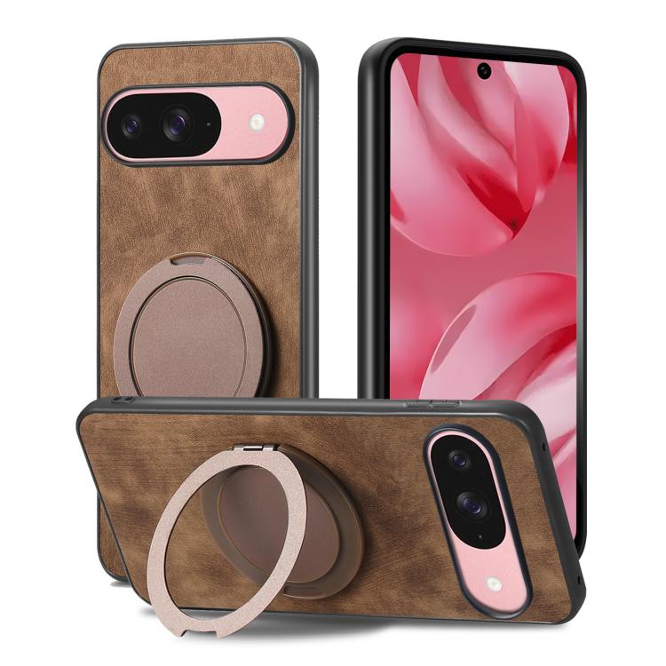For Google Pixel 10 / 10 Pro Retro Leather Rotation Round Holder Phone Case