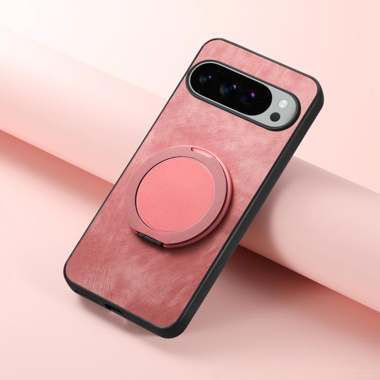 For Google Pixel 10 XL Retro Leather Rotation Round Holder Phone Case