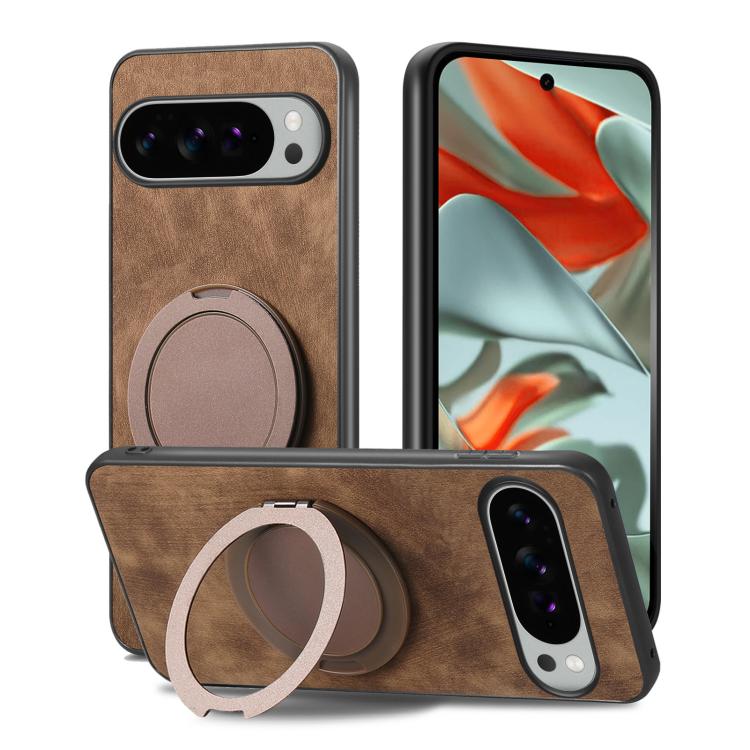 For Google Pixel 10 XL Retro Leather Rotation Round Holder Phone Case