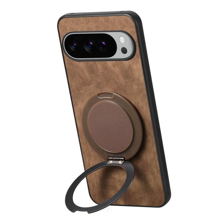 For Google Pixel 10 XL Retro Leather Rotation Round Holder Phone Case