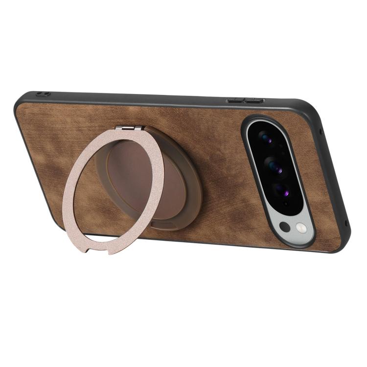 For Google Pixel 10 XL Retro Leather Rotation Round Holder Phone Case