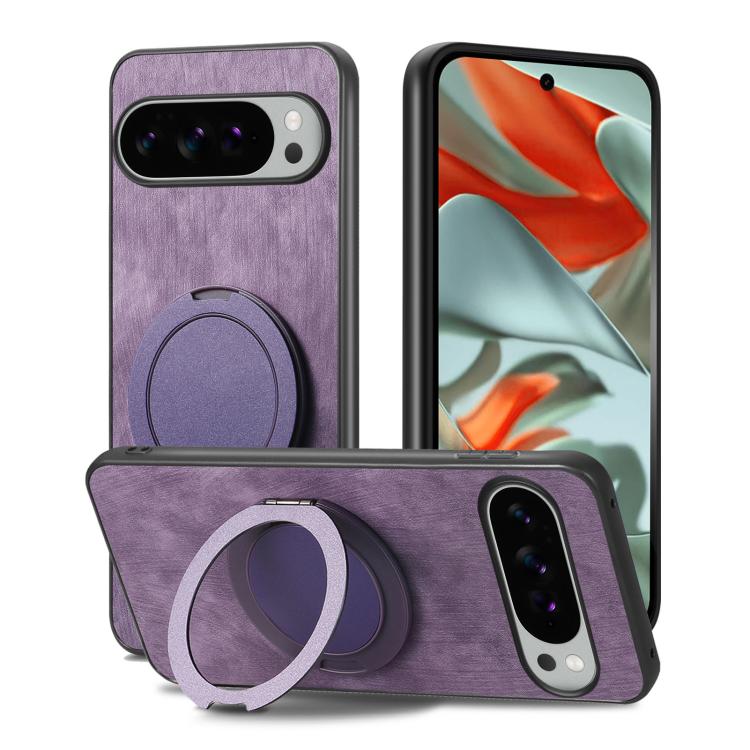 For Google Pixel 10 XL Retro Leather Rotation Round Holder Phone Case