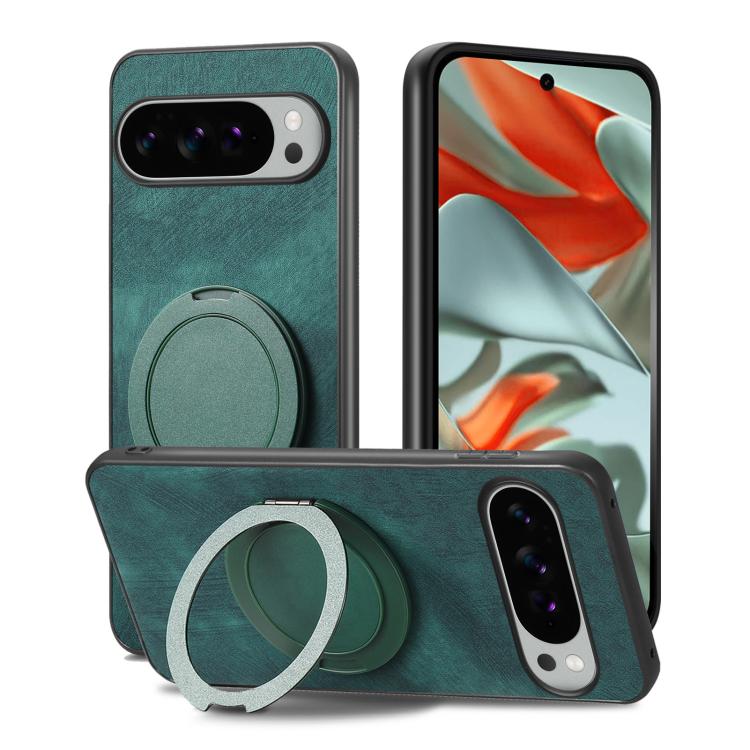 For Google Pixel 10 XL Retro Leather Rotation Round Holder Phone Case