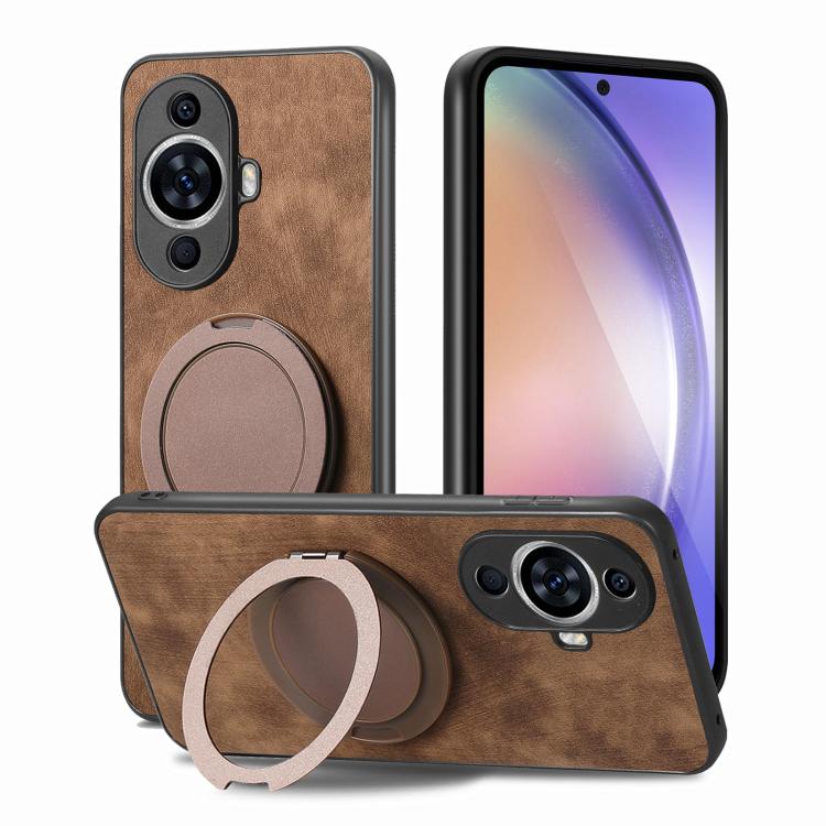 For Huawei nova 11 Retro Leather Rotation Round Holder Phone Case