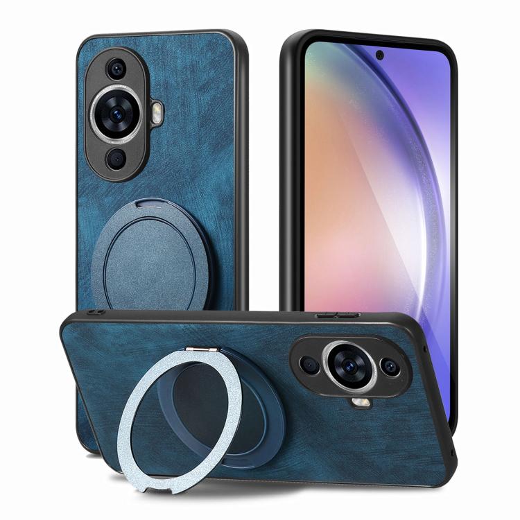 For Huawei nova 11 Retro Leather Rotation Round Holder Phone Case