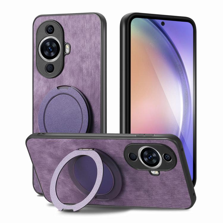 For Huawei nova 11 Retro Leather Rotation Round Holder Phone Case