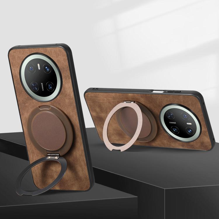 For Huawei Mate 70 Retro Leather Rotation Round Holder Phone Case