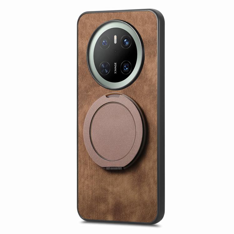 For Huawei Mate 70 Pro Retro Leather Rotation Round Holder Phone Case