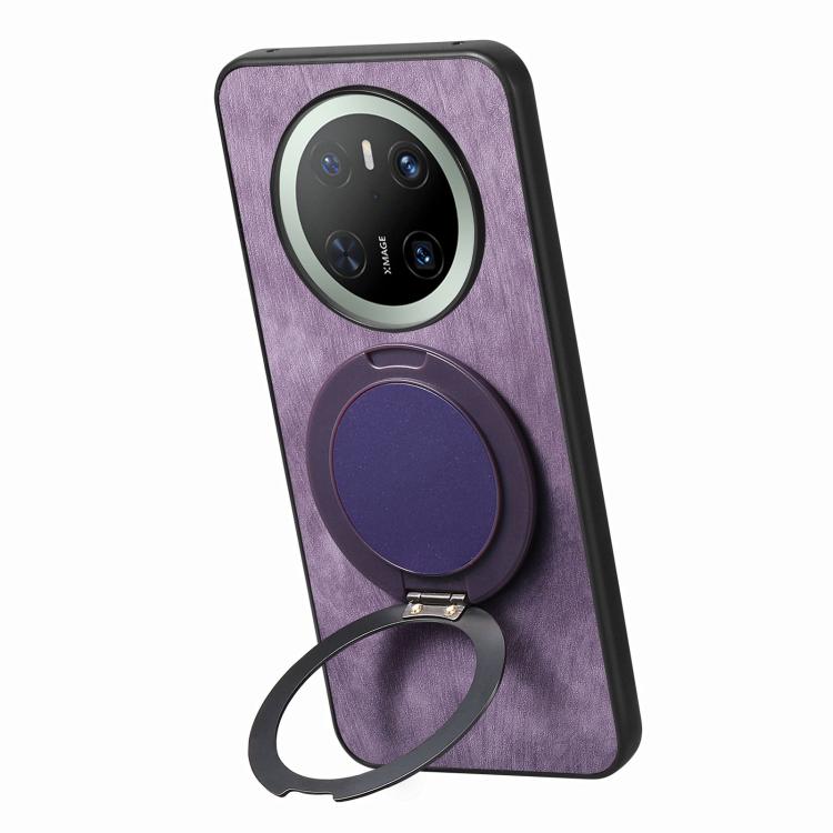 For Huawei Mate 70 Pro Retro Leather Rotation Round Holder Phone Case