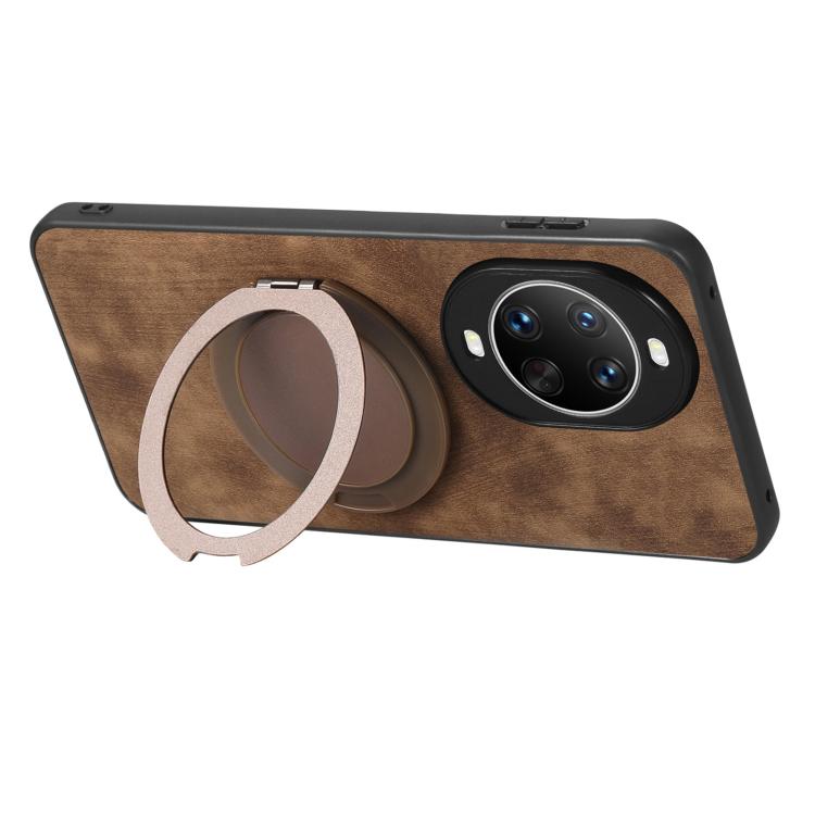 For Huawei nova 14 Retro Leather Rotation Round Holder Phone Case