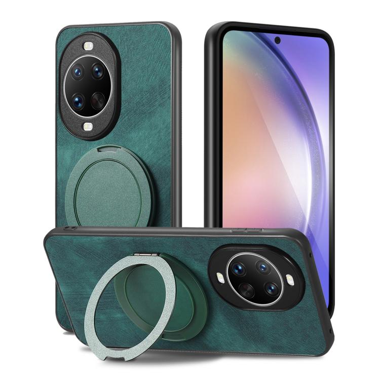 For Huawei nova 14 Retro Leather Rotation Round Holder Phone Case
