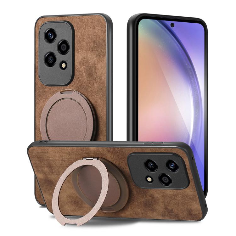 For Honor 200 Lite Global Retro Leather Rotation Round Holder Phone Case