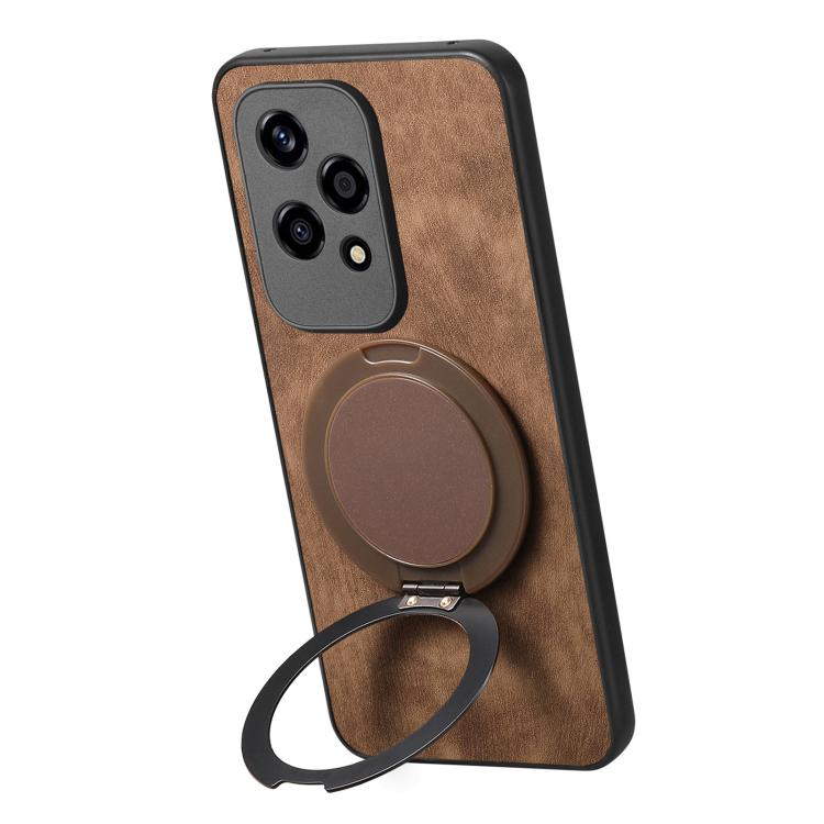 For Honor 200 Lite Global Retro Leather Rotation Round Holder Phone Case