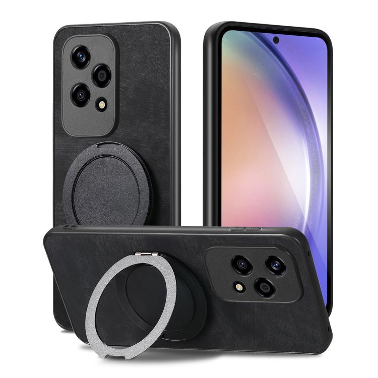 For Honor 200 Lite Global Retro Leather Rotation Round Holder Phone Case