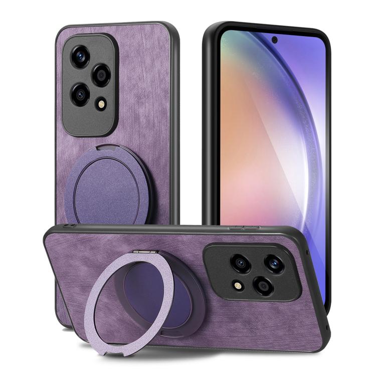 For Honor 200 Lite Global Retro Leather Rotation Round Holder Phone Case