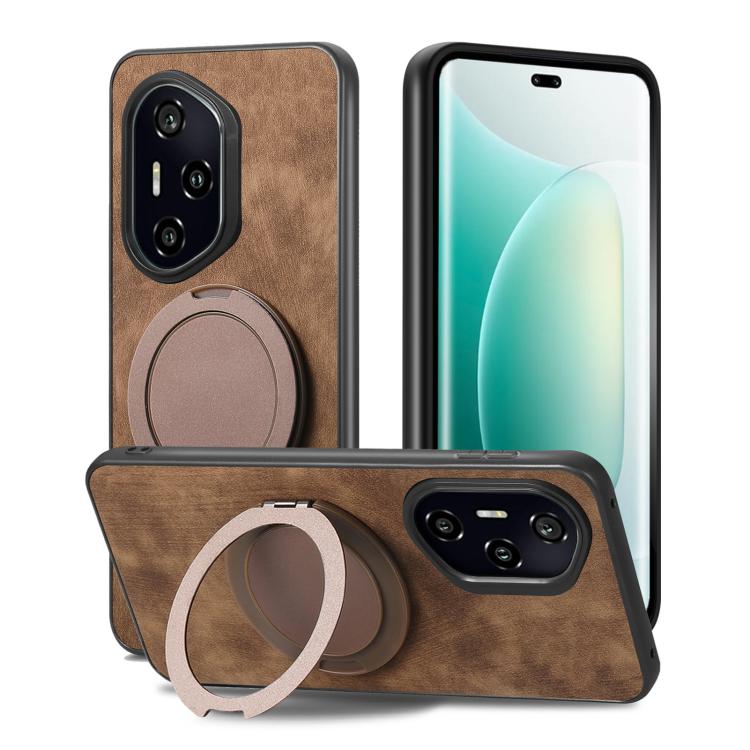 For Honor 300 Pro Retro Leather Rotation Round Holder Phone Case