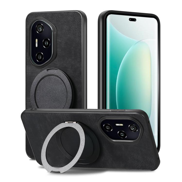 For Honor 300 Pro Retro Leather Rotation Round Holder Phone Case