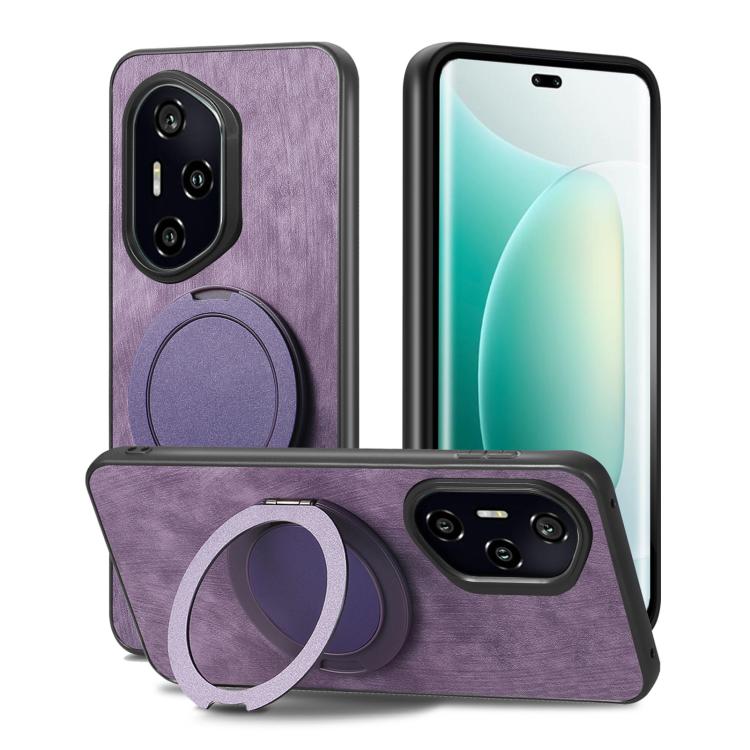 For Honor 300 Pro Retro Leather Rotation Round Holder Phone Case