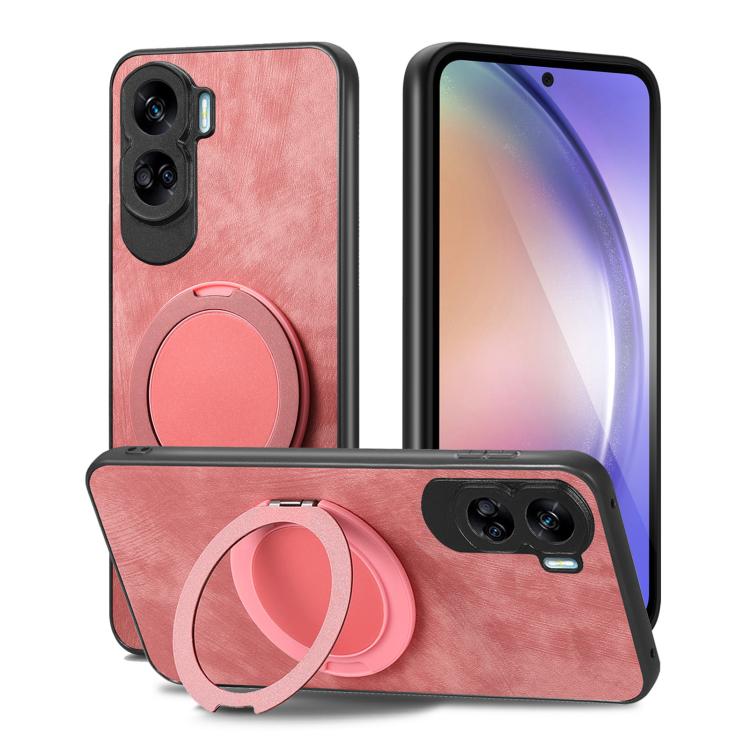 For Honor 90 Lite Retro Leather Rotation Round Holder Phone Case