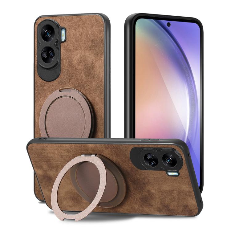 For Honor 90 Lite Retro Leather Rotation Round Holder Phone Case