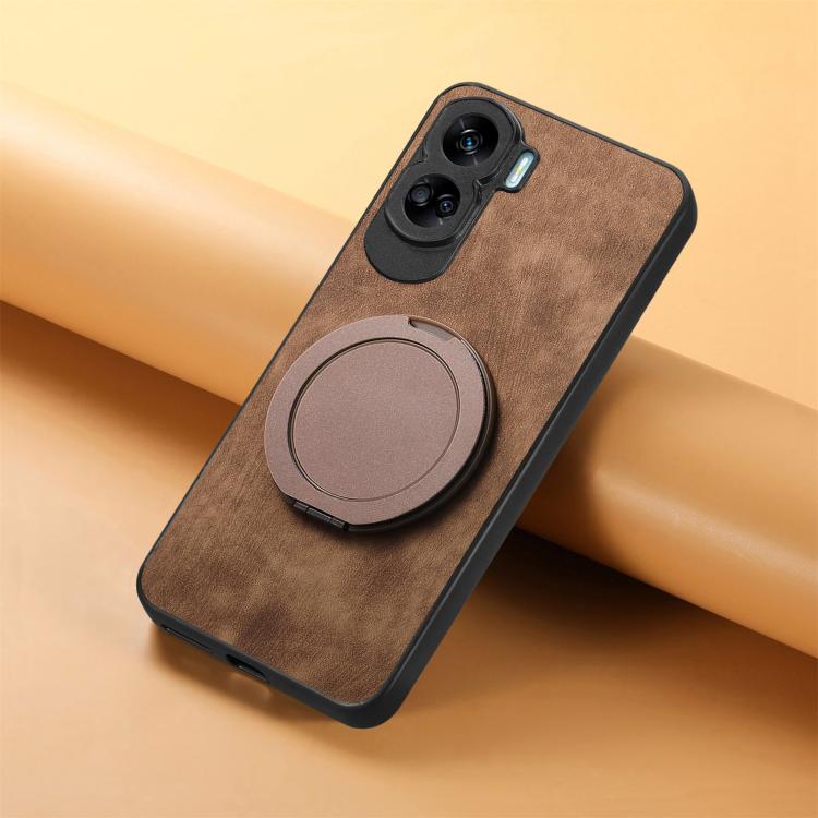 For Honor 90 Lite Retro Leather Rotation Round Holder Phone Case