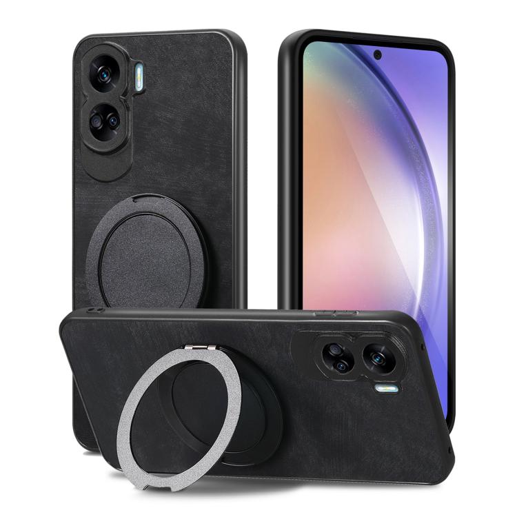 For Honor 90 Lite Retro Leather Rotation Round Holder Phone Case