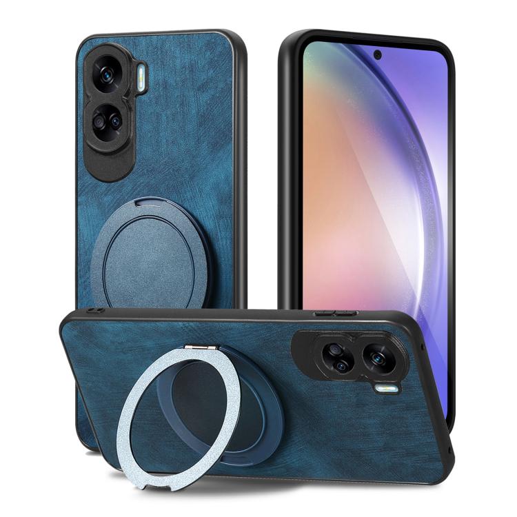 For Honor 90 Lite Retro Leather Rotation Round Holder Phone Case