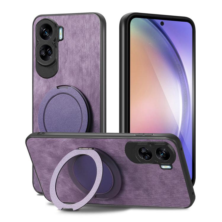 For Honor 90 Lite Retro Leather Rotation Round Holder Phone Case