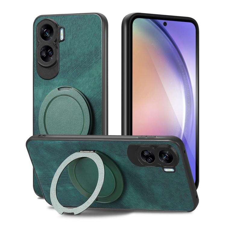 For Honor 90 Lite Retro Leather Rotation Round Holder Phone Case