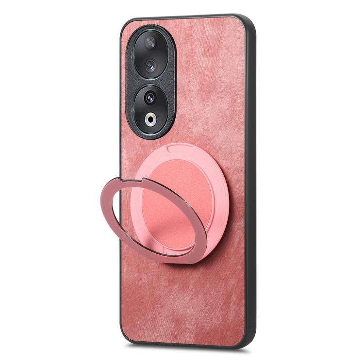 For Honor 90 Retro Leather Rotation Round Holder Phone Case