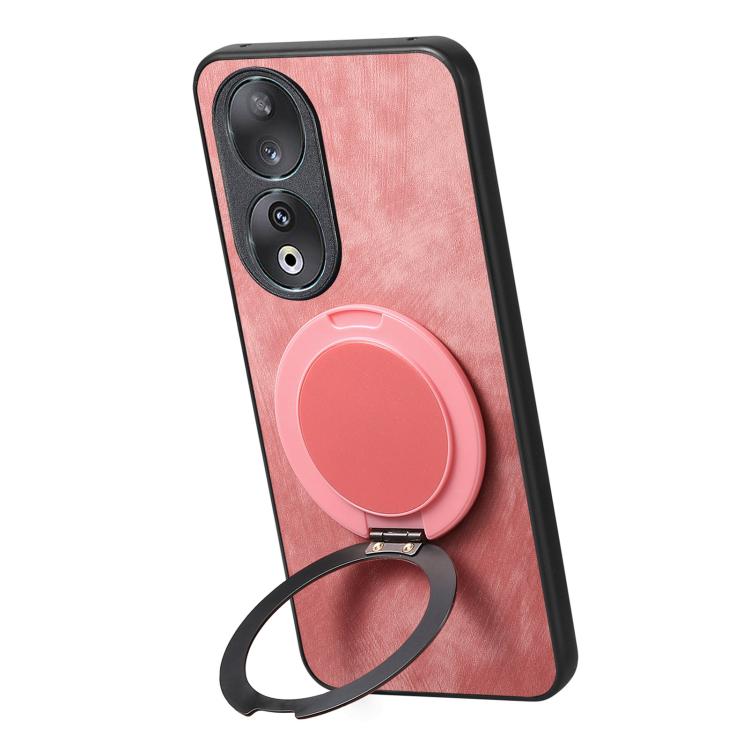 For Honor 90 Retro Leather Rotation Round Holder Phone Case