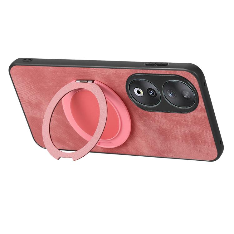For Honor 90 Retro Leather Rotation Round Holder Phone Case