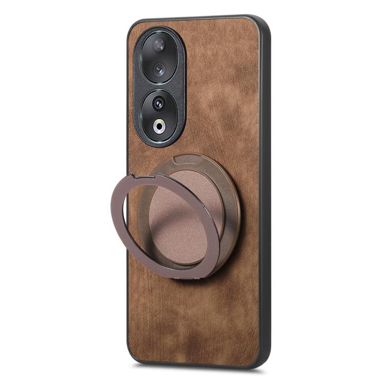 For Honor 90 Retro Leather Rotation Round Holder Phone Case