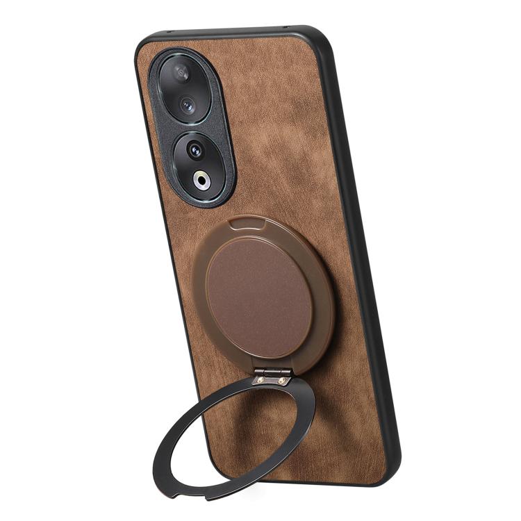 For Honor 90 Retro Leather Rotation Round Holder Phone Case