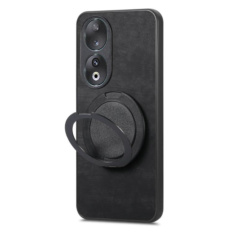 For Honor 90 Retro Leather Rotation Round Holder Phone Case