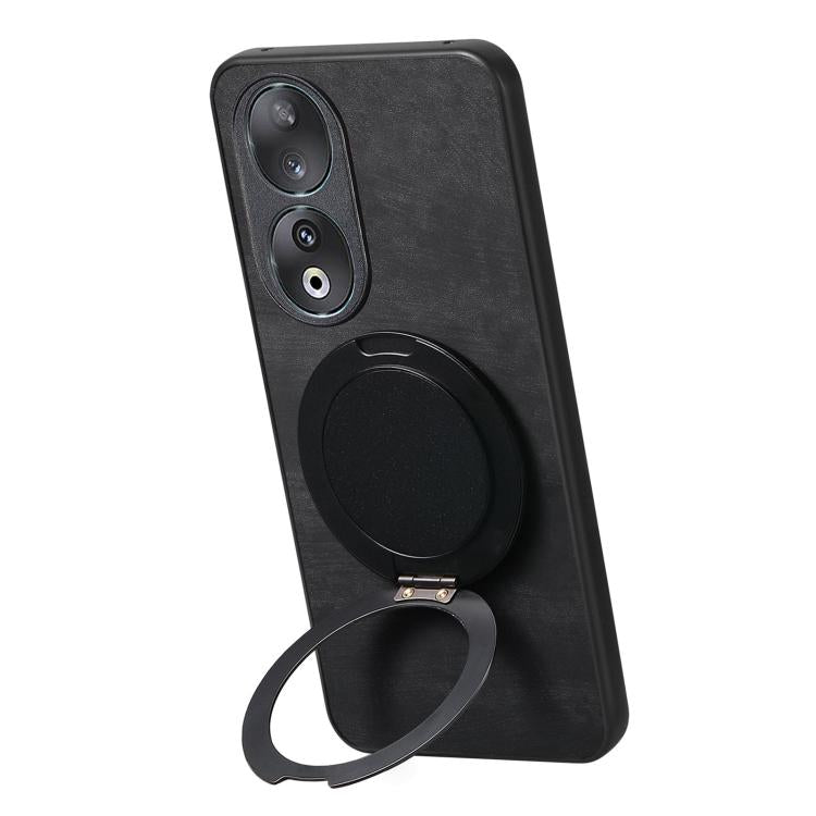 For Honor 90 Retro Leather Rotation Round Holder Phone Case