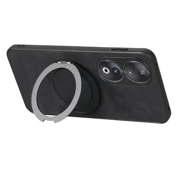For Honor 90 Retro Leather Rotation Round Holder Phone Case