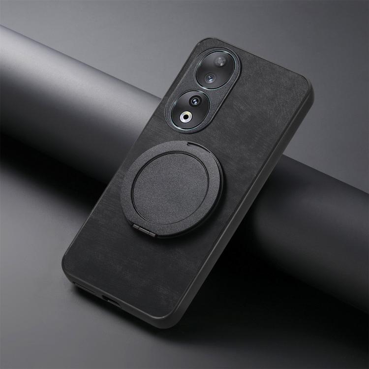 For Honor 90 Retro Leather Rotation Round Holder Phone Case
