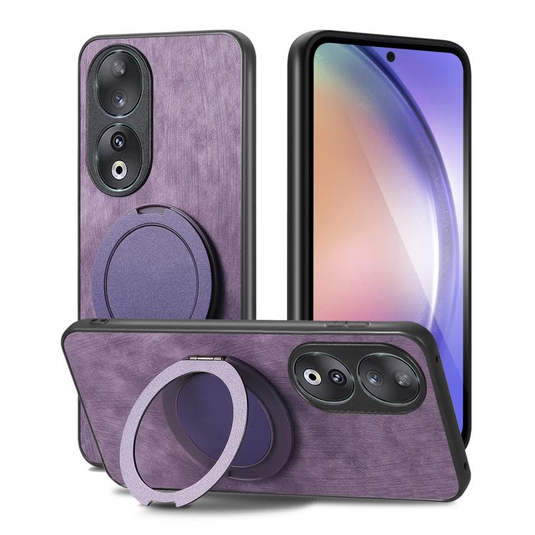 For Honor 90 Retro Leather Rotation Round Holder Phone Case