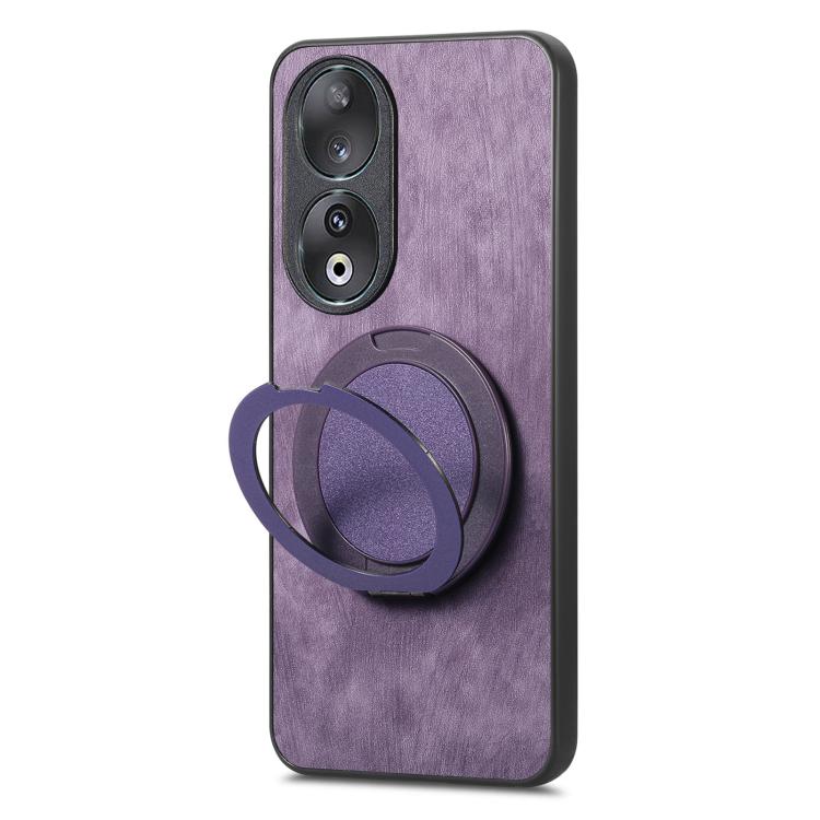 For Honor 90 Retro Leather Rotation Round Holder Phone Case