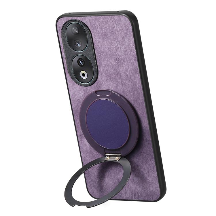 For Honor 90 Retro Leather Rotation Round Holder Phone Case