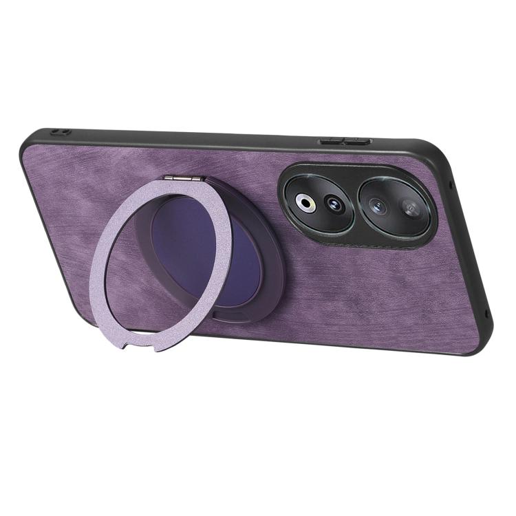 For Honor 90 Retro Leather Rotation Round Holder Phone Case
