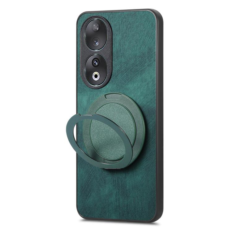 For Honor 90 Retro Leather Rotation Round Holder Phone Case