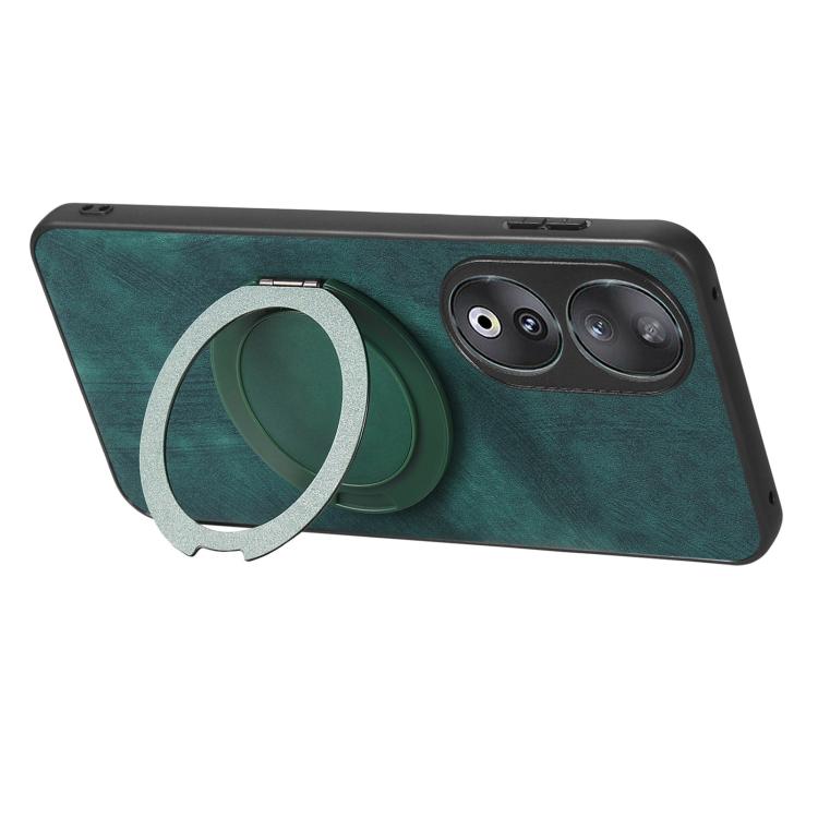 For Honor 90 Retro Leather Rotation Round Holder Phone Case