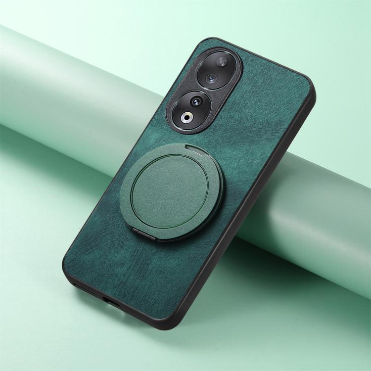 For Honor 90 Retro Leather Rotation Round Holder Phone Case