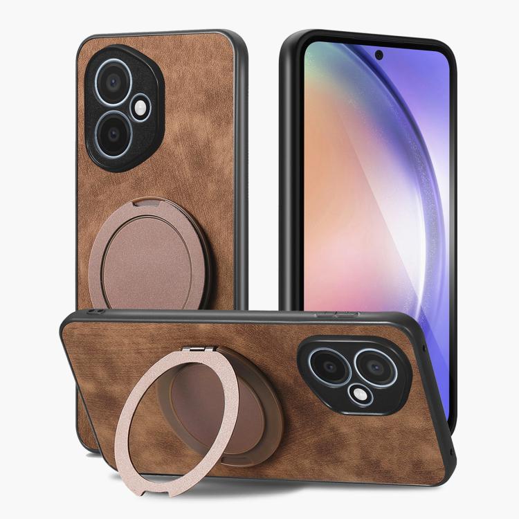 For Honor 400 Global 156.5mm Retro Leather Rotation Round Holder Phone Case