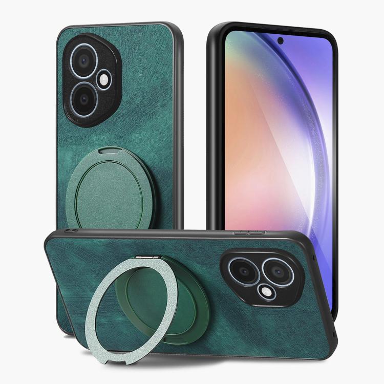 For Honor 400 Global 156.5mm Retro Leather Rotation Round Holder Phone Case