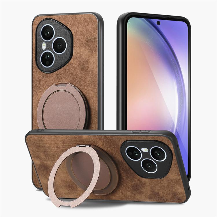 For Honor 400 Pro Global 160.8mm Retro Leather Rotation Round Holder Phone Case