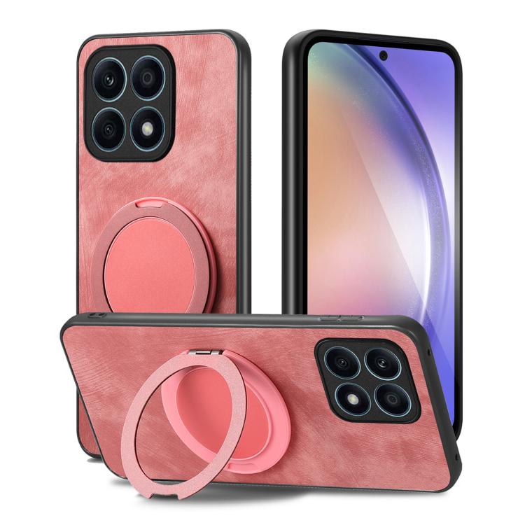 For Honor X8 5G Retro Leather Rotation Round Holder Phone Case